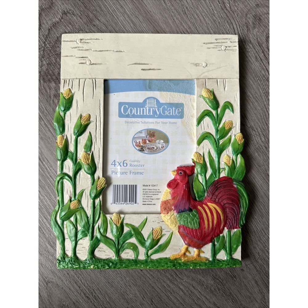 Country Gate Ceramic Resin Rooster Picture Frame / 4 x‎ 6 / Vintage 2001 Enesco